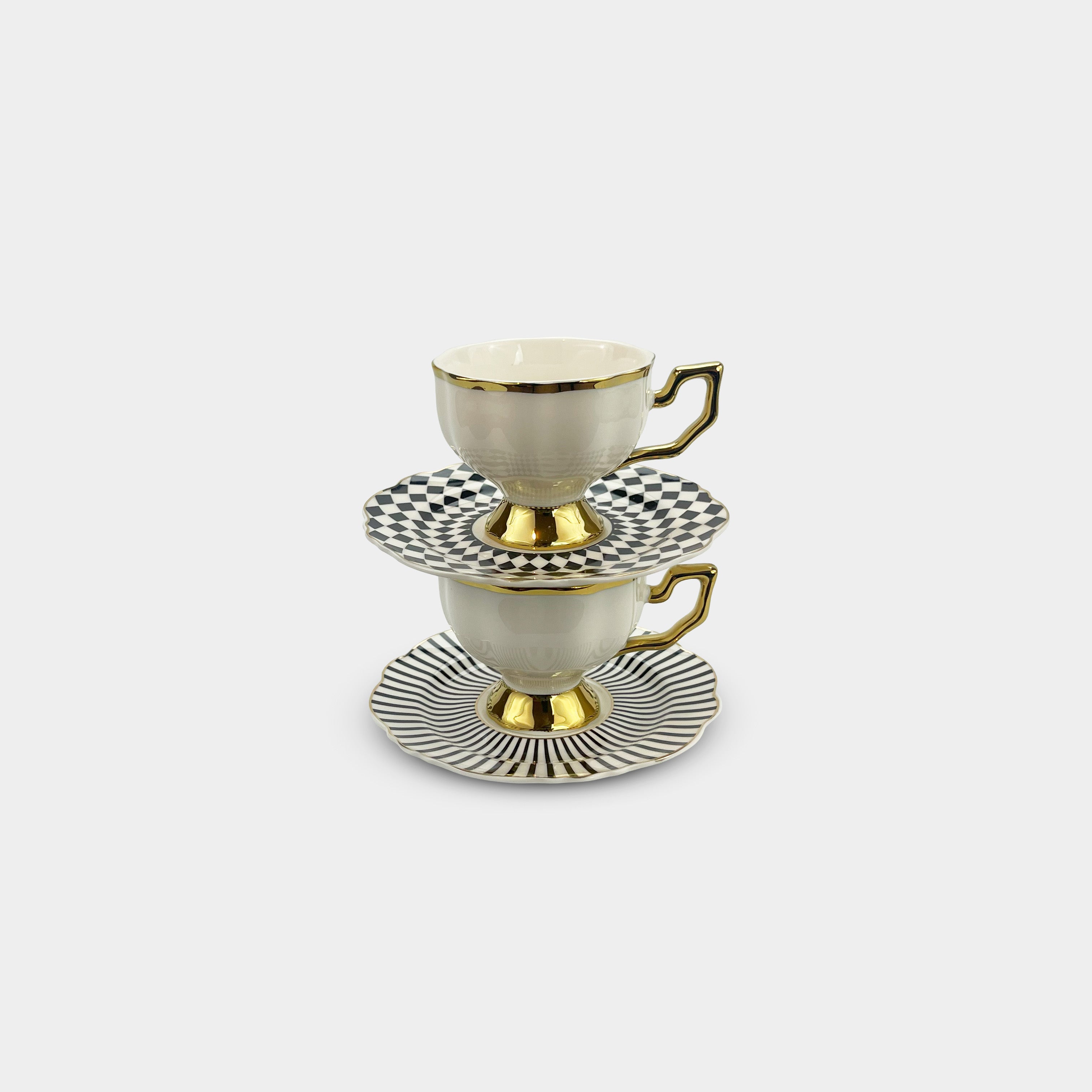Golden Trim Geometric Coffee & Tea Cup Set of 6