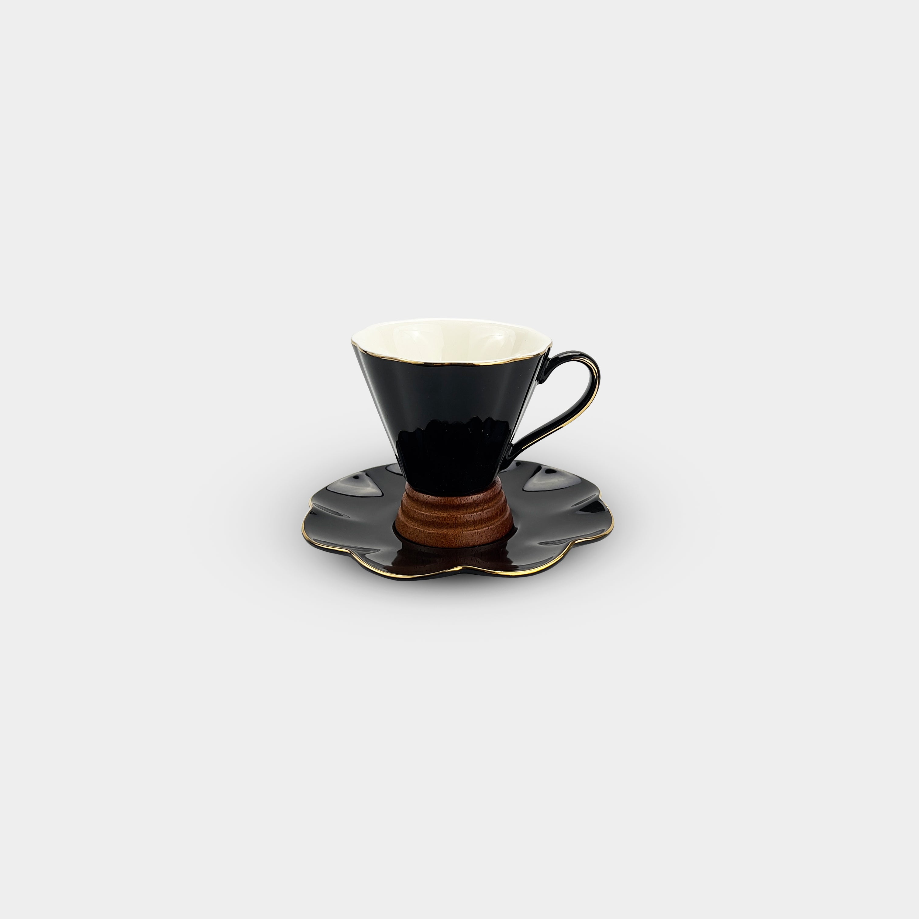 Black Floral Rimmed Tea and Coffee Cup Set of 6