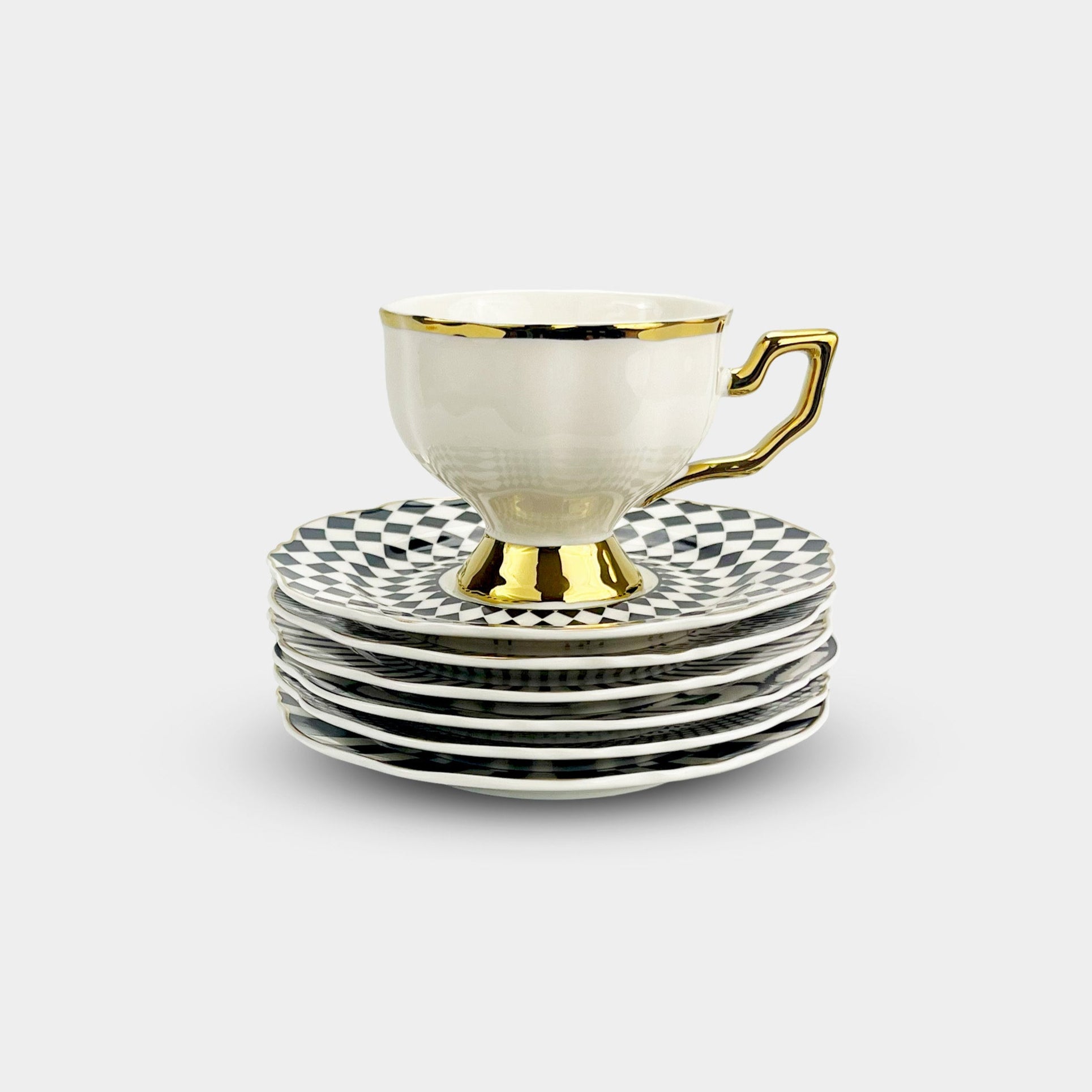 Golden Trim Geometric Coffee & Tea Cup Set of 6