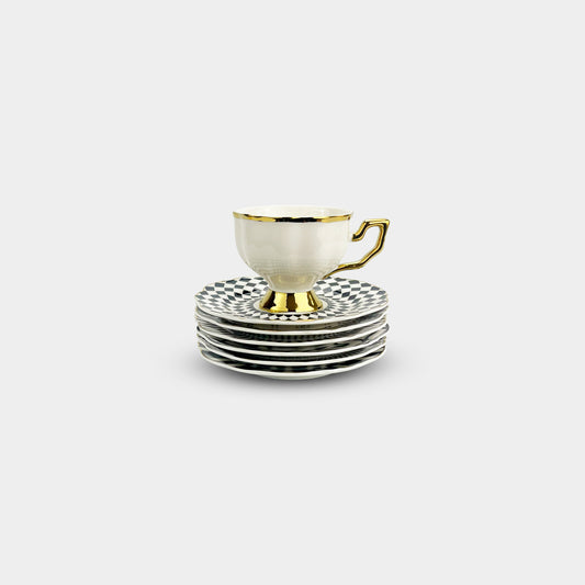 Golden Trim Geometric Coffee & Tea Cup Set of 6