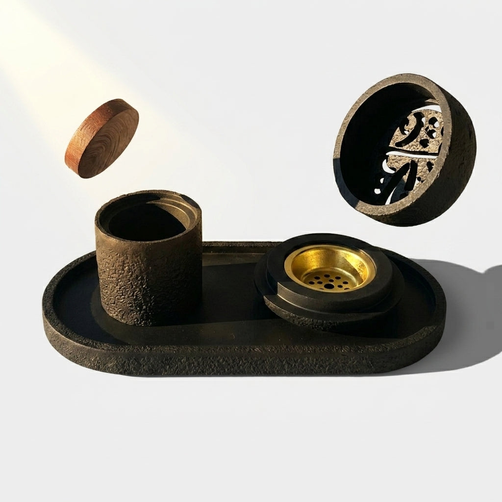 Midnight Aura incense burner set with lid removed