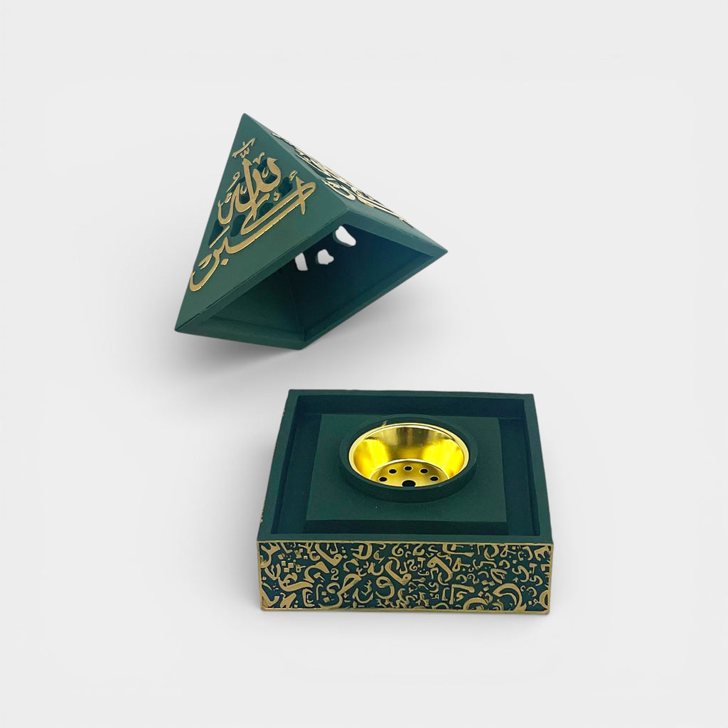 Pyramid Green and Gold Incense Burner