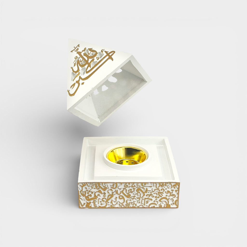 Pyramid White and Gold Incense Burner